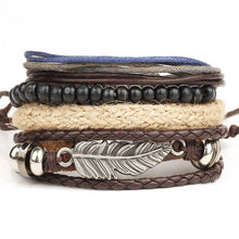 Load image into Gallery viewer, 1 Set 4PCS leather bracelet Men's multi-layer bead bracelet women's retro punk casual men's jewelry bracelet jewelry accessories--150--