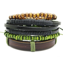 Load image into Gallery viewer, 1 Set 4PCS leather bracelet Men's multi-layer bead bracelet women's retro punk casual men's jewelry bracelet jewelry accessories--150--