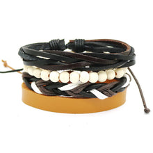 Load image into Gallery viewer, 1 Set 4PCS leather bracelet Men's multi-layer bead bracelet women's retro punk casual men's jewelry bracelet jewelry accessories--150--