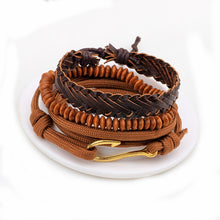 Load image into Gallery viewer, 1 Set 4PCS leather bracelet Men's multi-layer bead bracelet women's retro punk casual men's jewelry bracelet jewelry accessories--150--