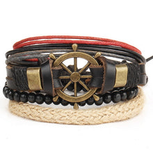 Load image into Gallery viewer, 1 Set 4PCS leather bracelet Men's multi-layer bead bracelet women's retro punk casual men's jewelry bracelet jewelry accessories--150--