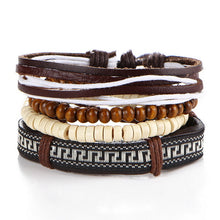 Load image into Gallery viewer, 1 Set 4PCS leather bracelet Men's multi-layer bead bracelet women's retro punk casual men's jewelry bracelet jewelry accessories--150--