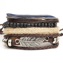 Load image into Gallery viewer, 1 Set 4PCS leather bracelet Men's multi-layer bead bracelet women's retro punk casual men's jewelry bracelet jewelry accessories--150--