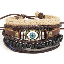 Load image into Gallery viewer, 1 Set 4PCS leather bracelet Men's multi-layer bead bracelet women's retro punk casual men's jewelry bracelet jewelry accessories--150--