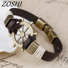 Load image into Gallery viewer, ZOSHI Wholesale Cuff braided Wrap Bracelet &amp; Bangles Men Jewelry Pirate Genuine Leather Anchor Bracelets Vintage Men's Jewelry--148--