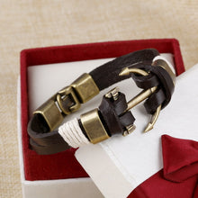 Load image into Gallery viewer, ZOSHI Wholesale Cuff braided Wrap Bracelet &amp; Bangles Men Jewelry Pirate Genuine Leather Anchor Bracelets Vintage Men's Jewelry--148--
