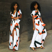 Load image into Gallery viewer, Short Sleeve Women Summer Dress Geometry Printing Women Summer Boho Long Maxi Dress V Neck Evening Party Long Dress--95--
