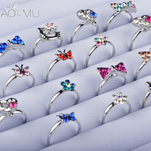 Load image into Gallery viewer, AOMU Wholesale 10pcs Cartoon Cat Flower Jewelry Lots Mixed Lovely Girls boys Princess Crystal Rhinestone Kids Children's Rings--171--