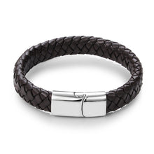 Load image into Gallery viewer, Jiayiqi Punk Men Jewelry Black/Brown Braided Leather Bracelet Stainless Steel Magnetic Clasp Fashion Bangles --156--