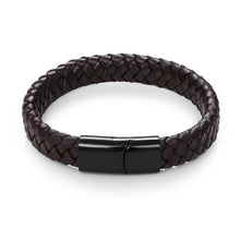 Load image into Gallery viewer, Jiayiqi Punk Men Jewelry Black/Brown Braided Leather Bracelet Stainless Steel Magnetic Clasp Fashion Bangles --156--
