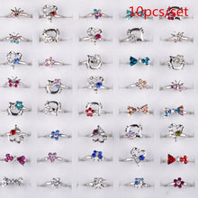 Load image into Gallery viewer, AOMU Wholesale 10pcs Cartoon Cat Flower Jewelry Lots Mixed Lovely Girls boys Princess Crystal Rhinestone Kids Children's Rings--171--