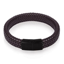 Load image into Gallery viewer, Jiayiqi Punk Men Jewelry Black/Brown Braided Leather Bracelet Stainless Steel Magnetic Clasp Fashion Bangles --156--