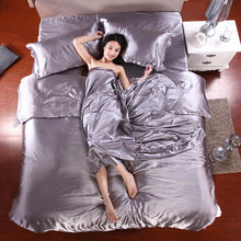Load image into Gallery viewer, HOT! 100% pure satin silk bedding set,Home Textile Full/Queen/King size bed sheet,bedclothes,duvet cover flat sheet pillowcases-36-