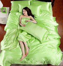 Load image into Gallery viewer, HOT! 100% pure satin silk bedding set,Home Textile Full/Queen/King size bed sheet,bedclothes,duvet cover flat sheet pillowcases-36-