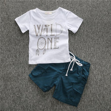 Load image into Gallery viewer, ST154 2018 new fashion boys clothes set kids loose-fitting cotton plaid shirt+ pants+ belt 3 pcs minion kids clothing set retail--137--