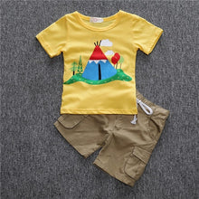 Load image into Gallery viewer, ST154 2018 new fashion boys clothes set kids loose-fitting cotton plaid shirt+ pants+ belt 3 pcs minion kids clothing set retail--137--