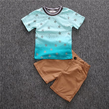 Load image into Gallery viewer, ST154 2018 new fashion boys clothes set kids loose-fitting cotton plaid shirt+ pants+ belt 3 pcs minion kids clothing set retail--137--