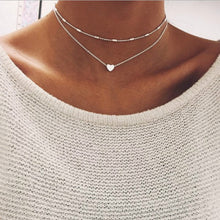 Load image into Gallery viewer, New Silver Gold Color Jewelry Love Heart Necklaces &amp; Pendants Double Chain Choker Necklace Collar Women Statement Jewelry--168--