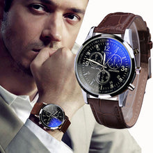 Load image into Gallery viewer, Fashion Faux Leather Mens Analog Quarts Watches Blue Ray Men Wrist Watch 2018 Mens Watches Top Brand Luxury Casual Watch Clock--188--