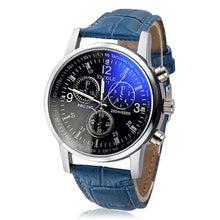Load image into Gallery viewer, Fashion Faux Leather Mens Analog Quarts Watches Blue Ray Men Wrist Watch 2018 Mens Watches Top Brand Luxury Casual Watch Clock--188--