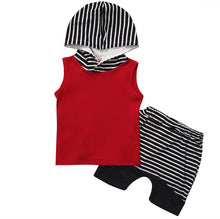 Load image into Gallery viewer, 2018 Summer Baby Boy Clothes Sleeveless Hooded Tops +Striped Shorts Pant 2PCS Outfits Toddler Kids Clothing Set--140--