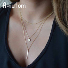 Load image into Gallery viewer, ALIUTOM 2017 Women's Fashion Jewelry Colar 1pc European Simple Gold Silver Plated Multi Layers Bar Coin Necklace Clavicle Chains--160--