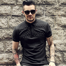 Load image into Gallery viewer, 2018 Men new summer casual black rivet decorative design polo shirt men slim fit cotton fashion polo men breathable popular polo--107--