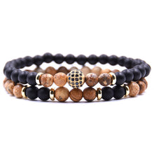 Load image into Gallery viewer, HYHONEY 2pc/sets Natural stone Bracelet men Micro Pave CZ 8mm Disco Ball Charms Bracelets for women Men jewelry viking bijoux--155--