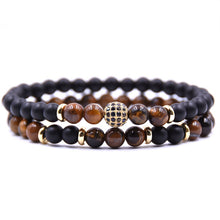Load image into Gallery viewer, HYHONEY 2pc/sets Natural stone Bracelet men Micro Pave CZ 8mm Disco Ball Charms Bracelets for women Men jewelry viking bijoux--155--