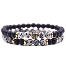 Load image into Gallery viewer, HYHONEY 2pc/sets Natural stone Bracelet men Micro Pave CZ 8mm Disco Ball Charms Bracelets for women Men jewelry viking bijoux--155--