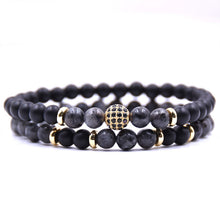 Load image into Gallery viewer, HYHONEY 2pc/sets Natural stone Bracelet men Micro Pave CZ 8mm Disco Ball Charms Bracelets for women Men jewelry viking bijoux--155--