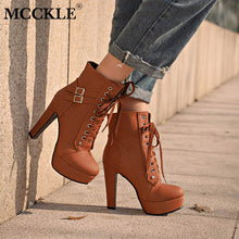 Load image into Gallery viewer, MCCKLE Plus Size Ankle Boots For Women Platform High Heels Female Lace Up Shoes Woman Buckle Short Boot Casual Ladies Footwear--76--
