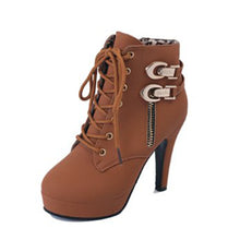 Load image into Gallery viewer, MCCKLE Plus Size Ankle Boots For Women Platform High Heels Female Lace Up Shoes Woman Buckle Short Boot Casual Ladies Footwear--76--