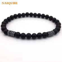 Load image into Gallery viewer, NAIQUBE 2018 New Fashion stone Bead Charm Bracelet Men Jewelry 6mm Matte Bead with Column Hematite Bracelet For Men Gift--153--