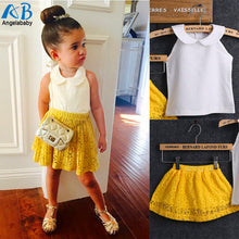Load image into Gallery viewer, 2016 Girls Sets Kid Baby Sleeveless Round Collar Top+Yellow Lace Skirts 2Pcs Suit Girls Outfits Princess girls clothing sets--128--