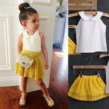 Load image into Gallery viewer, 2016 Girls Sets Kid Baby Sleeveless Round Collar Top+Yellow Lace Skirts 2Pcs Suit Girls Outfits Princess girls clothing sets--128--