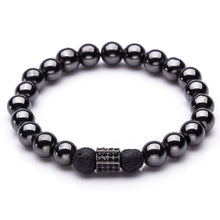 Load image into Gallery viewer, Hematite Stone Bead Strand Bracelet Golden and Silver Panther Crown Pendant Charms Bracelets&amp;Bangles for Men Male Jewelry--147--