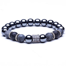 Load image into Gallery viewer, Hematite Stone Bead Strand Bracelet Golden and Silver Panther Crown Pendant Charms Bracelets&amp;Bangles for Men Male Jewelry--147--