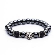 Load image into Gallery viewer, Hematite Stone Bead Strand Bracelet Golden and Silver Panther Crown Pendant Charms Bracelets&amp;Bangles for Men Male Jewelry--147--