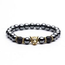 Load image into Gallery viewer, Hematite Stone Bead Strand Bracelet Golden and Silver Panther Crown Pendant Charms Bracelets&amp;Bangles for Men Male Jewelry--147--