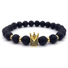 Load image into Gallery viewer, 2018 Hot Trendy Lava Stone Pave CZ Imperial Crown And Helmet Charm Bracelet For Men Or Women Bracelet Jewelry Pulseira hombres--152--