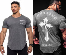 Load image into Gallery viewer, 2018 New Gyms Men BUKING Summer Bodybuilding and Fitness Mens Irregular hem Short Sleeve T-shirt Shirt--125--