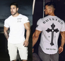 Load image into Gallery viewer, 2018 New Gyms Men BUKING Summer Bodybuilding and Fitness Mens Irregular hem Short Sleeve T-shirt Shirt--125--