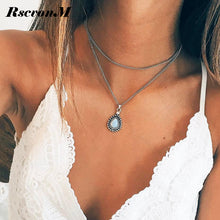 Load image into Gallery viewer, RscvonM New Fashion Double Horn Necklace Crescent Water Drop Necklace Boho Jewelry Minimal Girlfriend Gift drop shipping --164--