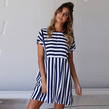 Load image into Gallery viewer, Lossky Women Summer Beach Dress A-Line Striped Short Sleeve O-Neck Print Dresses Casual Pink Mini Style Dress 2018 Sexy Sundress--101--