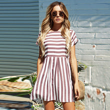 Load image into Gallery viewer, Lossky Women Summer Beach Dress A-Line Striped Short Sleeve O-Neck Print Dresses Casual Pink Mini Style Dress 2018 Sexy Sundress--101--