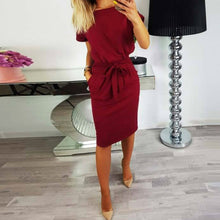 Load image into Gallery viewer, 2018 Summer Fashion Ladies Sheath Dress Casual O-Neck Short Sleeve Slim Sashes Dresses Women Elegant Bodycon Vintage Vestidos--98--
