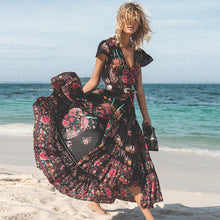 Load image into Gallery viewer, DeRuiLaDy 2018 New Women Summer Boho Beach Maxi Dress Sexy V Neck Vintage Print Long Dresses Casual Sundress Dress vestidos--97--