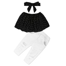Load image into Gallery viewer, Kids Baby Girl stripe Off Shoulder Hanging neck Top + pink hole pants Outfits Clothes Summer 3Pcs Kid Girls Clothing Set--144--