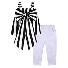 Load image into Gallery viewer, Kids Baby Girl stripe Off Shoulder Hanging neck Top + pink hole pants Outfits Clothes Summer 3Pcs Kid Girls Clothing Set--144--